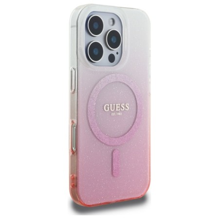 Husa pentru iPhone 16 Pro Max - Guess IML Glitter Gradient MagSafe (GUHMP16XHGRCELP) - Pink