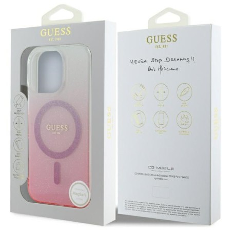 Husa pentru iPhone 16 Pro - Guess IML Glitter Gradient MagSafe (GUHMP16LHGRCELP) - Pink