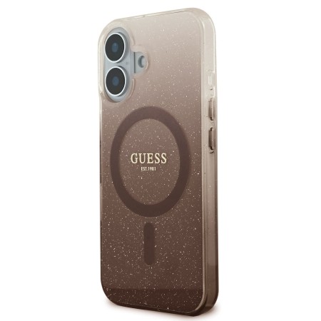 Husa pentru iPhone 16 Plus - Guess IML Glitter Gradient MagSafe (GUHMP16MHGRCELW) - Brown