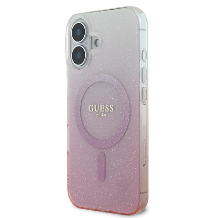 Husa pentru iPhone 16 Plus - Guess IML Glitter Gradient MagSafe (GUHMP16MHGRCELP) - Pink