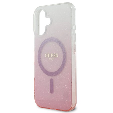 Husa pentru iPhone 16 Plus - Guess IML Glitter Gradient MagSafe (GUHMP16MHGRCELP) - Pink