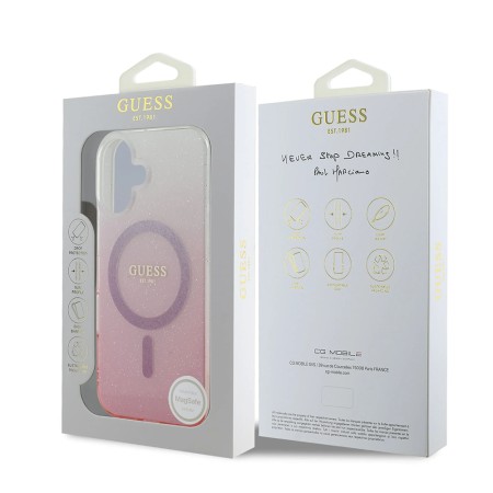 Husa pentru iPhone 16 Plus - Guess IML Glitter Gradient MagSafe (GUHMP16MHGRCELP) - Pink