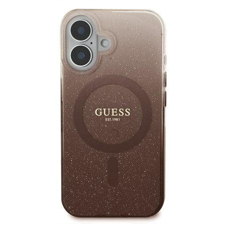 Husa pentru iPhone 16 - Guess IML Glitter Gradient MagSafe (GUHMP16SHGRCELW) - Brown