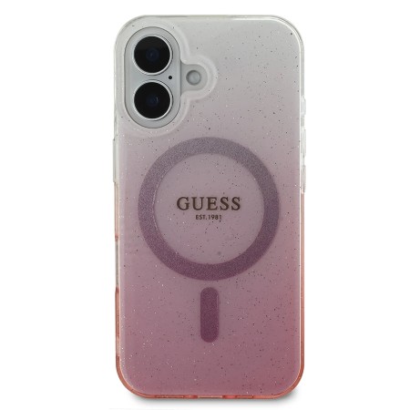 Husa pentru iPhone 16 - Guess IML Glitter Gradient MagSafe (GUHMP16SHGRCELP) - Pink