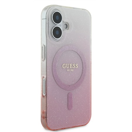 Husa pentru iPhone 16 - Guess IML Glitter Gradient MagSafe (GUHMP16SHGRCELP) - Pink