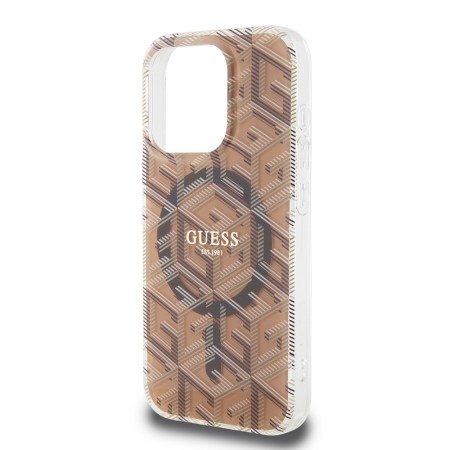 Husa pentru iPhone 15 Pro Max - Guess IML GCube MagSafe (GUHMP15XHGCUSTGW) - Brown