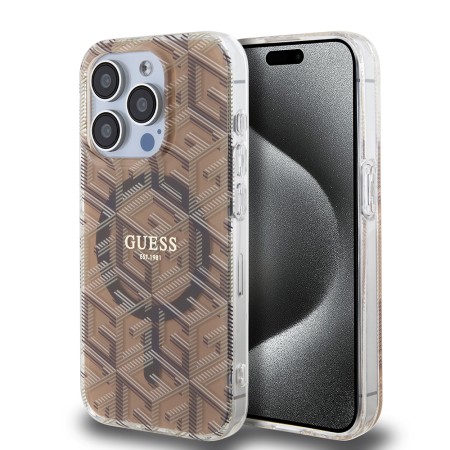 Husa pentru iPhone 15 Pro - Guess IML GCube MagSafe (GUHMP15LHGCUSTGW) - Brown