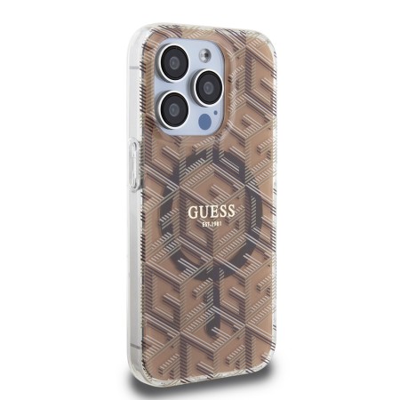 Husa pentru iPhone 15 Pro - Guess IML GCube MagSafe (GUHMP15LHGCUSTGW) - Brown