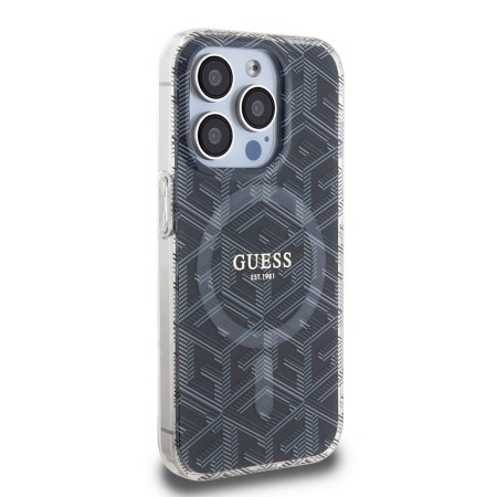 Husa pentru iPhone 15 Pro - Guess IML GCube MagSafe (GUHMP15LHGCUSTGK) - Black