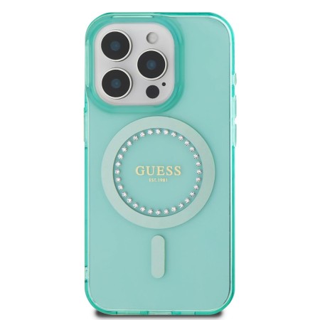 Husa pentru iPhone 16 Pro Max - Guess IML Rhinestones MagSafe (GUHMP16XPFTDTEN) - Green