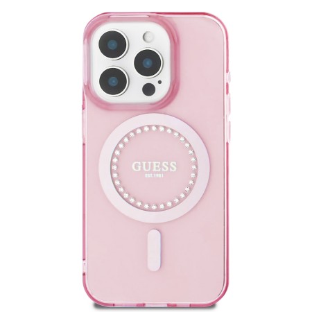 Husa pentru iPhone 16 Pro Max - Guess IML Rhinestones MagSafe (GUHMP16XPFTDTEP) - Pink