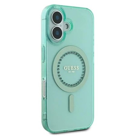 Husa pentru iPhone 16 Plus - Guess IML Rhinestones MagSafe (GUHMP16MPFTDTEN) - Green