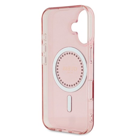 Husa pentru iPhone 16 Plus - Guess IML Rhinestones MagSafe (GUHMP16MPFTDTEP) - Pink