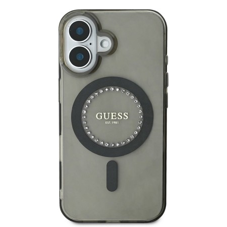 Husa pentru iPhone 16 Plus - Guess IML Rhinestones MagSafe (GUHMP16MPFTDTEK) - Black