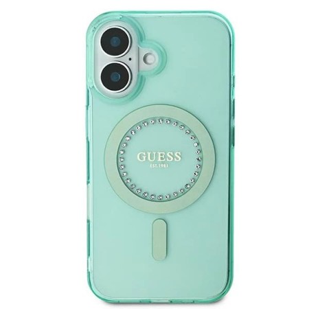 Husa pentru iPhone 16 - Guess IML Rhinestones MagSafe (GUHMP16SPFTDTEN) - Green