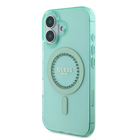 Husa pentru iPhone 16 - Guess IML Rhinestones MagSafe (GUHMP16SPFTDTEN) - Green