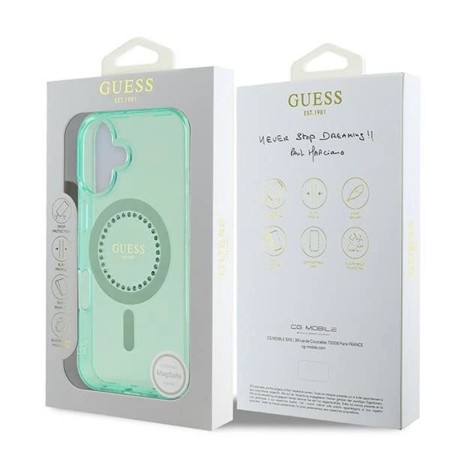 Husa pentru iPhone 16 - Guess IML Rhinestones MagSafe (GUHMP16SPFTDTEN) - Green