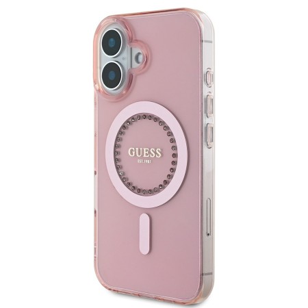 Husa pentru iPhone 16 - Guess IML Rhinestones MagSafe (GUHMP16SPFTDTEP) - Pink