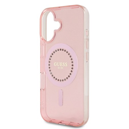 Husa pentru iPhone 16 - Guess IML Rhinestones MagSafe (GUHMP16SPFTDTEP) - Pink