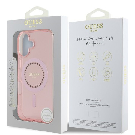 Husa pentru iPhone 16 - Guess IML Rhinestones MagSafe (GUHMP16SPFTDTEP) - Pink