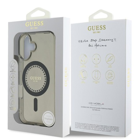 Husa pentru iPhone 16 - Guess IML Rhinestones MagSafe (GUHMP16SPFTDTEK) - Black