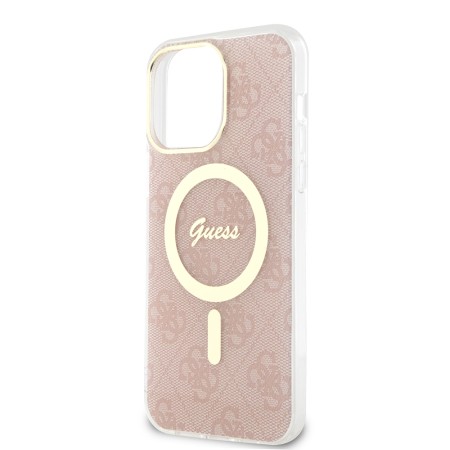 Husa pentru iPhone 16 - Guess IML 4G MagSafe (GUHMP16SH4STP) - Pink