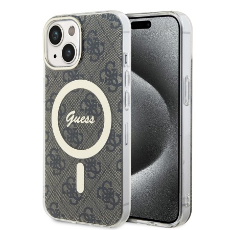 Husa pentru iPhone 15 / iPhone 14 / iPhone 13 - Guess IML 4G MagSafe (GUHMP15SH4STW) - Brown