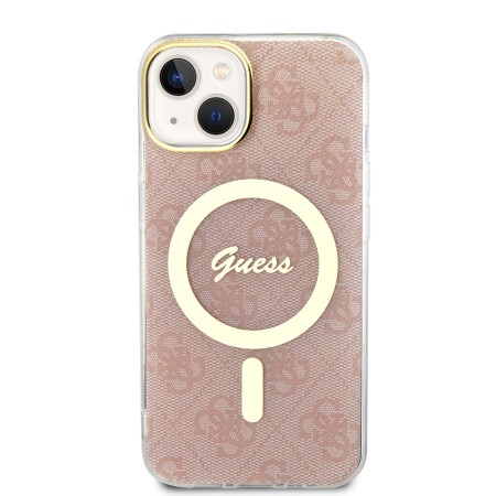 Husa pentru iPhone 15 / iPhone 14 / iPhone 13 - Guess IML 4G MagSafe (GUHMP15SH4STP) - Pink