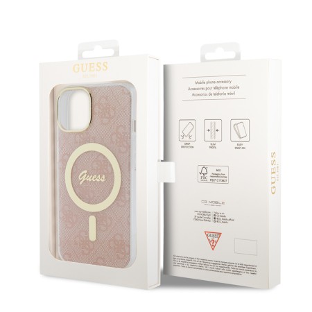 Husa pentru iPhone 15 / iPhone 14 / iPhone 13 - Guess IML 4G MagSafe (GUHMP15SH4STP) - Pink