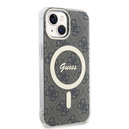 Husa pentru iPhone 15 Plus / iPhone 14 Plus - Guess IML 4G MagSafe (GUHMP15MH4STW) - Brown