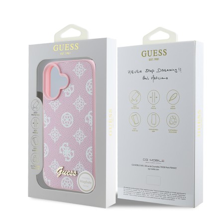 Husa pentru iPhone 16 Plus - Guess Peony Script MagSafe (GUHMP16MPGPYSP) - Pink