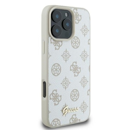 Husa pentru iPhone 16 Pro Max - Guess Peony Script MagSafe (GUHMP16XPGPYSH) - White