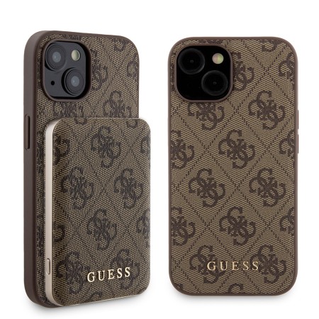 Husa pentru iPhone 15 - Guess Hardcase Powerbank MagSafe (GUBPM5P15S4GEMGW) - Brown