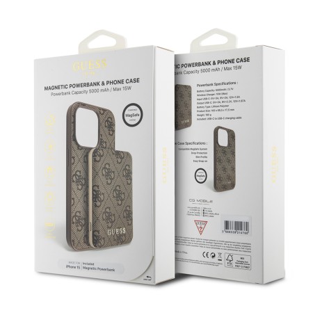 Husa pentru iPhone 15 - Guess Hardcase Powerbank MagSafe (GUBPM5P15S4GEMGW) - Brown