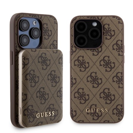 Husa pentru iPhone 15 Pro - Guess Hardcase Powerbank MagSafe (GUBPM5P15L4GEMGW) - Brown