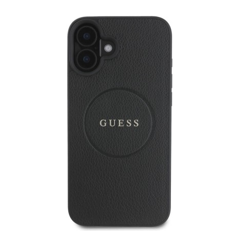 Husa pentru iPhone 16 - Guess Grained Gold Ring MagSafe (GUHMP16SPGHSMMK) - Black