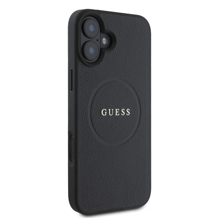 Husa pentru iPhone 16 Plus - Guess Grained Gold Ring MagSafe (GUHMP16MPGHSMMK) - Black