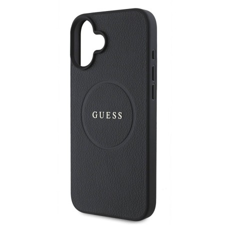 Husa pentru iPhone 16 Plus - Guess Grained Gold Ring MagSafe (GUHMP16MPGHSMMK) - Black