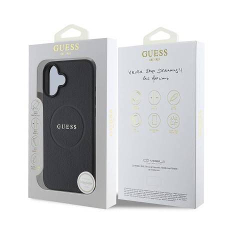 Husa pentru iPhone 16 Plus - Guess Grained Gold Ring MagSafe (GUHMP16MPGHSMMK) - Black