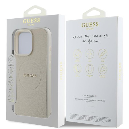 Husa pentru iPhone 16 Pro - Guess Grained Gold Ring MagSafe (GUHMP16LPGHSMME) - Beige