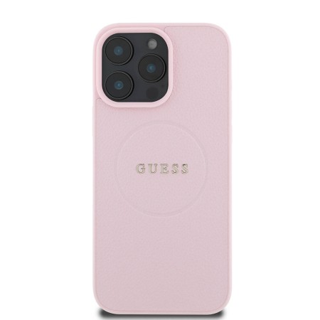 Husa pentru iPhone 16 Pro - Guess Grained Gold Ring MagSafe (GUHMP16LPGHSMMP) - Pink