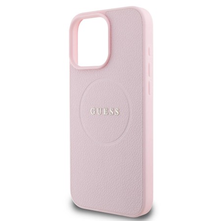 Husa pentru iPhone 16 Pro - Guess Grained Gold Ring MagSafe (GUHMP16LPGHSMMP) - Pink