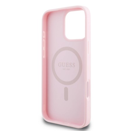 Husa pentru iPhone 16 Pro - Guess Grained Gold Ring MagSafe (GUHMP16LPGHSMMP) - Pink