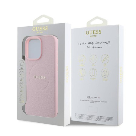 Husa pentru iPhone 16 Pro - Guess Grained Gold Ring MagSafe (GUHMP16LPGHSMMP) - Pink