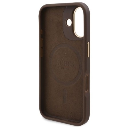 Husa pentru iPhone 16 - Guess Hardcase 4G Logo Plate MagSafe (GUHMP16SU4GPRW) - Brown