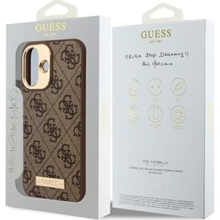 Husa pentru iPhone 16 - Guess Hardcase 4G Logo Plate MagSafe (GUHMP16SU4GPRW) - Brown