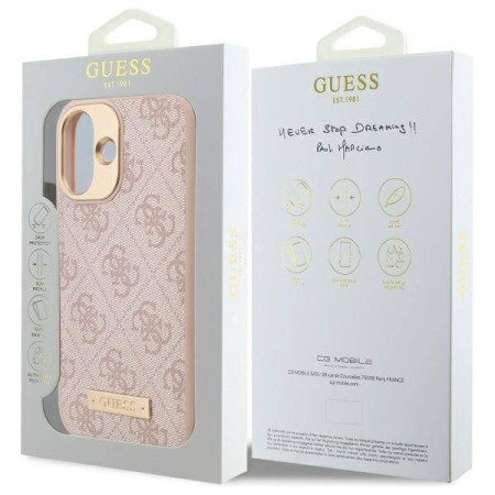 Husa pentru iPhone 16 - Guess Hardcase 4G Logo Plate MagSafe (GUHMP16SU4GPRP) - Pink