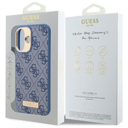 Husa pentru iPhone 16 Plus - Guess Hardcase 4G Logo Plate MagSafe (GUHMP16MU4GPRB) - Blue