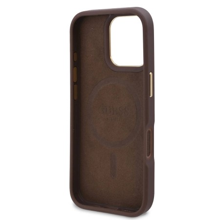 Husa pentru iPhone 16 Pro - Guess Hardcase 4G Logo Plate MagSafe (GUHMP16LU4GPRW) - Brown