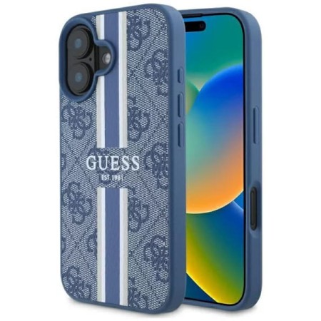 Husa pentru iPhone 16 - Guess Hardcase 4G Printed Stripes MagSafe (GUHMP16SP4RPSB) - Blue